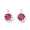Brass Pave Cubic Zirconia Pendants, Single Stone Charms, Flat Round, Rack Plating, Long-Lasting Plated, Silver, Cerise, 6.5~7x4.5~5x3mm, Hole: 1mm
