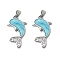 Brass Micro Pave Cubic Zirconia with Enamel Pendants, Cadmium Free & Nickel Free & Lead Free, Dolphin, Platinum, Light Sky Blue, 23.5x13.5x2mm, Hole: 4x2.5mm