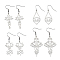 4 Pairs 4 Style 304 Stainless Steel Long Dangle Earrings, Yoga Theme Lotus, Stainless Steel Color, 43.5~63x16~27mm, 1 Pair/style