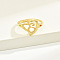 Brass Alphabet Adjustable Rings for Women, Cadmium Free & Nickel Free & Lead Free, with Heart, Letter E, 17mm, US Size 6 1/4(16.7mm)