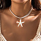 Bohemian Style Resin Starfish Pendant Faux Suede Cord Double Layer Necklaces for Women, with Alloy End Chains, Platinum, White, 13.78 inch(35cm)