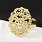 Brass Micro Pave Cubic Zirconia Adjustable Cuff Rings for Women, Oval with Flower, Rack Plating, Cadmium Free & Lead Free, Long-Lasting Plated, Real 18K Gold Plated, Inner Diameter: Adjustable