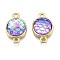 Alloy Resin Links connectors, Flat Round with Mermaid Fish Scale Shaped, Light Gold, Lilac, 18.5x11x4.5mm, Hole: 1.8mm