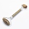 Natural Picture Jasper Brass Face Massager, Facial Rollers, Platinum, Platinum, 142~150x54~58x19~22mm