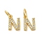 Brass Micro Pave Cubic Zirconia Pendants, Cadmium Free & Nickel Free & Lead Free, with Jump Ring, Letter N, 9x6.5x1.5mm, Hole: 3.6mm