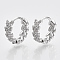 Brass Micro Pave Cubic Zirconia Huggie Hoop Earring, Flower Ring, Platinum, 13.5x4mm, Pin: 1mm