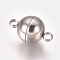 Tarnish Resistant 201 Stainless Steel Magnetic Clasps with Loops, Round, Stainless Steel Color, 13.5x8mm, Hole: 2mm