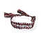 Word Gorgeous Polycotton(Polyester Cotton) Braided Bracelet with Tassel Charm, Flat Adjustable Wide Wristband for Couple, Saddle Brown, Inner Diameter: 2~3-1/8 inch(5~8cm)