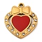 304 Stainless Steel Enamel Pendants, with Rhinestone, Heart with Bowknot Charm, Golden, Ion Plating(IP), Red, 17x15x2mm, Hole: 1.5mm