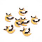 Eco-Friendly Alloy Enamel Pendants, Cadmium Free & Lead Free & Nickel Free, Light Gold, Halloween, Moon with Bat, Yellow, 25x24x1.5mm, Hole: 2mm