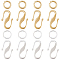 60Pcs 2 Color Brass S Hook Clasps, Long-Lasting Plated, with 60pcs 304 Stainless Steel & 60pcs Rack Plating Brass Jump Rings, 925 Sterling Silver Plated & Real 24K Gold Plated, 12x7.5x1mm