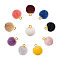 Faux Mink Fur Covered Charms, with Golden Tone Brass Findings, Round, Mixed Color, 18x15mm, Hole: 1.6mm, 10colors, 10pcs/color, 100pcs/box