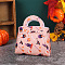 Halloween Theme Non-woven Fabric Gift Bags with Handle, Candy Bags, Trapezoid with Pumpkin & Broom Pattern, Misty Rose, 12.4x6.5x12.5cm