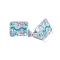 Transparent Glass Beads, Hand Drawn Beads, with Enamel, Triangle with Wave Pattern, Aqua, 9.5x12x9mm, Hole: 1.2mm