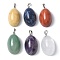 Natural Mixed Gemstone Pendants, Oval Charms with Platinum Tone Brass Findings, 33.5x19.5x14mm, Hole: 7x4mm