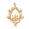 Brass Pave Clear Cubic Zirconia Teardrop with Flower Links Connector Charms, Nickel Free, Long-Lasting Plated, Real 18K Gold Plated, 29x21x3mm, Hole: 1.2mm