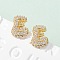 Brass Micro Pave Cubic Zirconia Stud Earrings, Rack Plating, Long-Lasting Plated, Real 18K Gold Plated, Letter E, 13x10mm