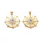 Brass Micro Pave Clear Cubic Zirconia Pendants, Nickel Free, Flat Round with Sun, Real 18K Gold Plated, 23.5x20x3.5mm, Hole: 2mm