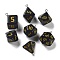 7 Styles Opaque Resin Polyhedral Dice Pendants Set, Multi-Sided Dice Charms with Platinum Plated Iron Loops, Mixed Shapes, Yellow, Black, 20~28x19~24x17~24mm, Hole: 2mm, 1pc/style, 7Pcs/set