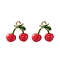 2Pcs Brass Enamel Charms, Imitation Fruit, Light Gold, Cherry Charm, Red, 12x11.5x5mm, Hole: 1.2mm