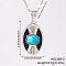 Vintage Brass Pave Synthetic Turquoise & Clear Cubic Zirconia Oval Pendant Necklaces, with Black Enamel, Platinum, 15.75 inch(40cm)