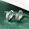 Brass Micro Pave Clear Cubic Zirconia Hoop Earrings, Cadmium Free & Lead Free, Rack Plating, Long-Lasting Plated, Platinum, 15x4mm