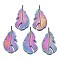 Rainbow Color Alloy Pendants, Cadmium Free & Nickel Free & Lead Free, Leaf, 46x25x5mm, Hole: 2mm