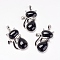 Natural Black Agate Kitten Pendants, with Brass Findings, Cat Silhouette Shape, Dyed & Heated, Platinum, 44x26.5x7.5mm, Hole: 4x6mm