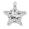 Alloy Rhinestone Pendants, Star Charm, Platinum, Crystal, 38x36x6.5mm, Hole: 2.5mm