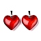 Glass Pendants, with Platinum Brass Bails, Heart, Red, 38.5~39.5x34~34.5x11~11.5mm, Hole: 7x4.5mm