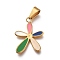 304 Stainless Steel Enamel Pendants, Flower, Colorful, Golden, 24x17.4x1.7mm, Hole: 4mm