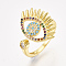 Brass Micro Pave Cubic Zirconia Cuff Rings, Cadmium Free & Lead Free, Open Rings, Eye, Colorful, Size 7, 17mm