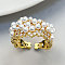 Adjustable Brass Micro Pave Cubic Zirconia and Imitation Pearl Cuff Open Rings, Golden, Inner Diameter: 15~20mm