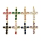 Real 18K Gold Plated Brass Micro Pave Cubic Zirconia Pendants, with Glass, Cadmium Free & Nickel Free & Lead Free, Cross, Mixed Color, 35x23x5mm, Hole: 3.3x4.1mm