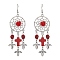 Woven Web/Net with Cross & Skull Synthetic Turquoise Dangle Earrings, Halloween Alloy & Brass Earrings for Women, Red, 88x29mm