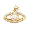 Brass Micro Pave Clear Cubic Zirconia Pendants, Cadmium Free & Lead Free, with ABS Plastic Imitation Pearl, Golden, Eye Charms, Snow, 13.5x23.5x5.5mm, Hole: 3.4X4.5mm