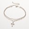 Cross CCB Plastic Charm Multi-strand Anklets, with Iron Chains and Zinc Alloy Lobster Claw Clasps, Platinum, 230mm