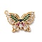 Brass Pendants, with Glass, Butterfly, Golden, 16.5x21.5x3mm, Hole: 1.5mm