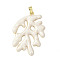 Brass Pendants, Cadmium Free & Lead Free, with Enamel, Coral Charms, Real 18K Gold Plated, Floral White, 35x26.5x3mm, Hole: 4.5x2.5mm