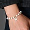 Oval with Cross Pattern Alloy Charm Bracelets, Round Beads with Cross Bracelets for Women, with Acrylic, Golden, Inner Diameter: 2-1/4 inch(5.6cm)