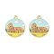 Alloy Enamel Pendants, Golden, Flat Round with Roman Colosseum Charm, Light Cyan, 26x23x1mm, Hole: 1.8mm