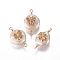 Natural Pearl Links connectors, with Cubic Zirconia and Brass Findings, Flat Round with Butterfly, Golden, Clear, 19~23x10~12x6~9mm, Hole: 1.6mm