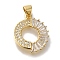 Ring Rack Plating Brass Micro Pave Clear Cubic Zirconia Pendant, Long-Lasting Plated, Lead Free & Cadmium Free, Real 18K Gold Plated, 19x16x2mm, Hole: 4x3mm