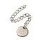 Tarnish Resistant 304 Stainless Steel Curb Chain Extenders, End Chains with 201 Stainless Steel Flat Round Chain Tab, Stainless Steel Color, 65mm