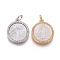 Brass Pendants, with Micro Pave Cubic Zirconia, Shell and Jump Rings, Flat Round with Saint Benedict, Clear, Mixed Color, 18x15x3mm, Hole: 3mm