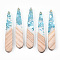 Transparent Resin & White Wood Pendants, Teardrop Charms with Paillettes, Light Sky Blue, 44x7.5x3mm, Hole: 1.5mm