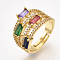 Adjustable Brass Micro Pave Cubic Zirconia Finger Rings, Cadmium Free & Lead Free, Golden, Size 8, 18mm