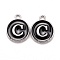 Platinum Plated Alloy Charms, Cadmium Free & Lead Free, with Enamel, Enamelled Sequins, Flat Round with Letter, Letter.C, 14x12x2mm, Hole: 1.5mm