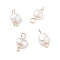 Natural Cultured Freshwater Pearl Connector Charms, with Golden Tone 304 Stainless Steel Loops, Nuggets, White, 13~14x6.5~7.5x4~5mm, Hole: 2~2.5mm