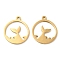 201 Stainless Steel Pendants, Flat Round with Fishtail Charm, Golden, 17.5x15.5x1mm, Hole: 1.4mm